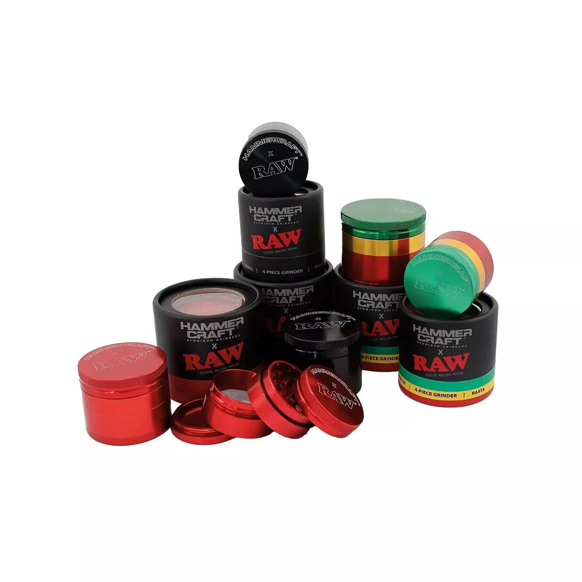 Hammercraft RAW Grinder Red Aluminium 4-teilig Medium Ø 55 mm