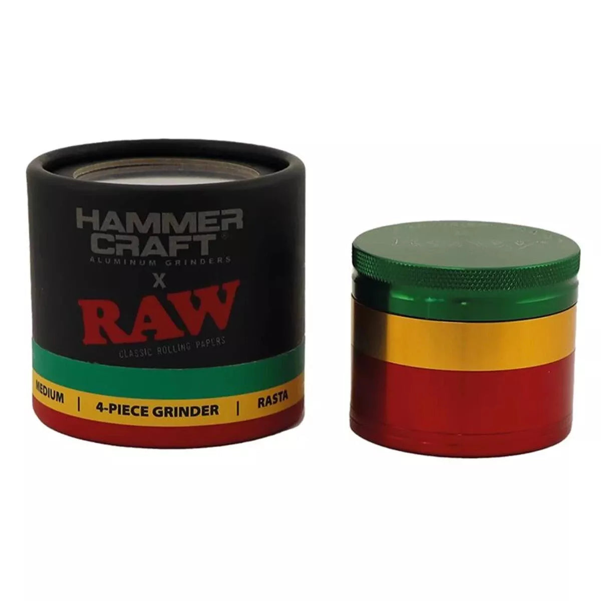Hammercraft x RAW Grinder Rasta Aluminium 4-teilig Medium Ø 55 mm